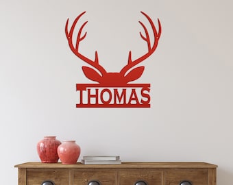 Personalized Deer Antler Monogram Metal Sign