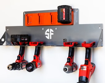 Tool Rack with Battery Storage - Metal Tool Organization for the Home or Business