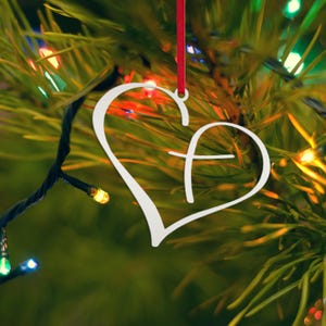 Metal Heart Cross Ornament, Christian Holiday Decor, Gift topper Matte White