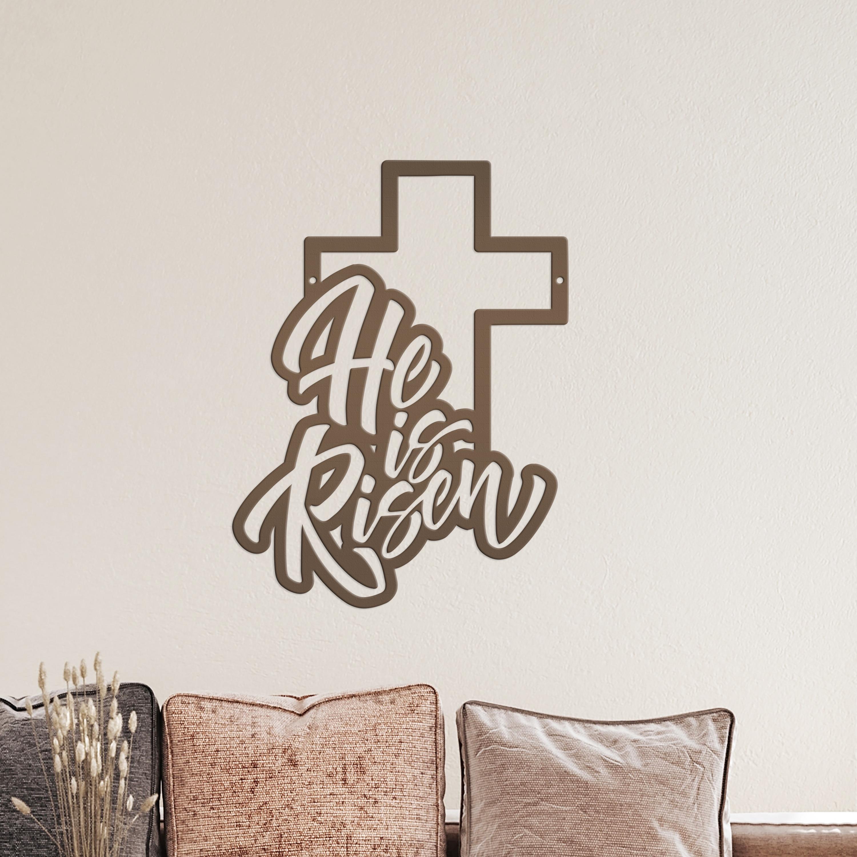 Easter Home Decor - He is Risen Cross Metal Sign - Christian Wall Art ...