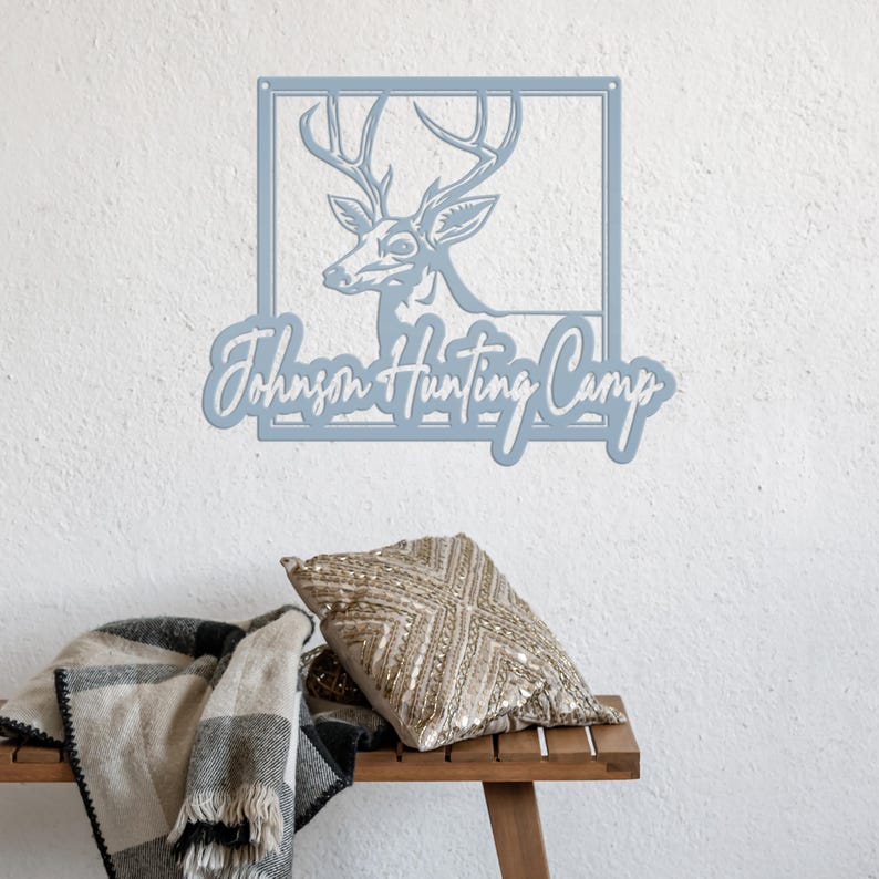 Personalized Deer Hunting Camp Metal Sign - Your Own Wording Powder Blue