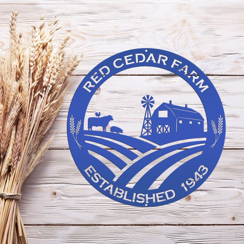 Round Custom Farm Sign With Established Date Metal Sign Blue