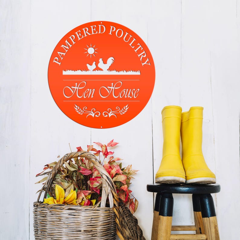 Chicken coup sign, Custom Outdoor Metal Sign for a Chicken run! Orange