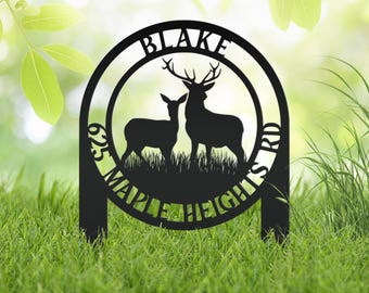 Personalized Deer Address Yard Stake - Custom Deer Sign