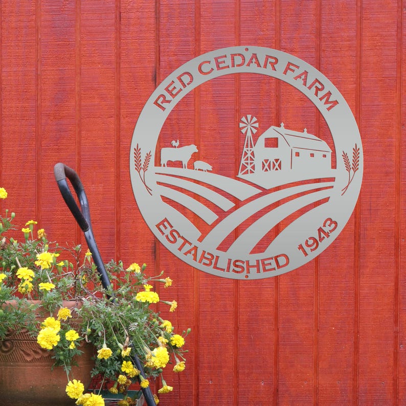 Round Custom Farm Sign With Established Date Metal Sign Silver