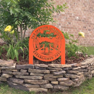 Custom Metal Lake Sign, Lake House Address Plaque, Personalized Outdoor Cabin Sign, Lake Decor, USA Made Lake House Gift Orange