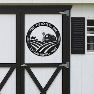 Round Custom Farm Sign With Established Date Metal Sign Matte Black