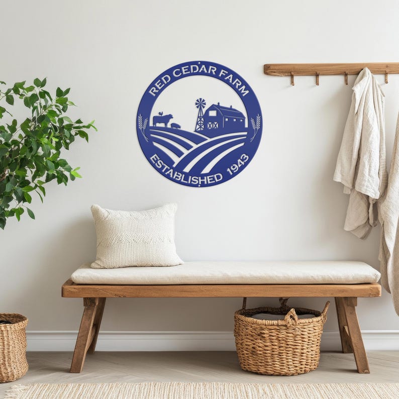 Round Custom Farm Sign With Established Date Metal Sign Navy