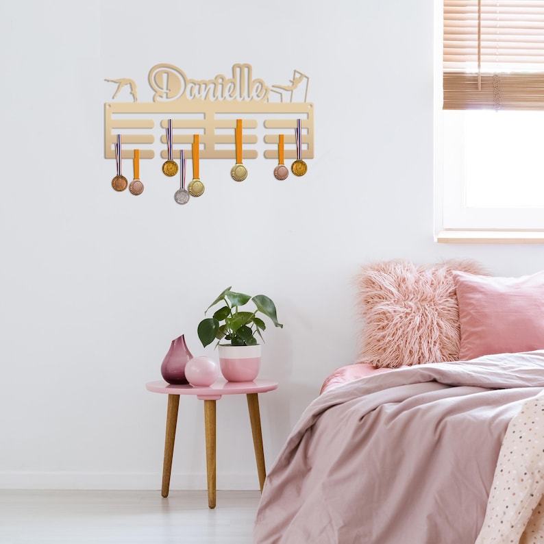 Gymnastics Medal Holder, Finally a place to proudly display all of your gymnasts award ribbons in one place! Gold