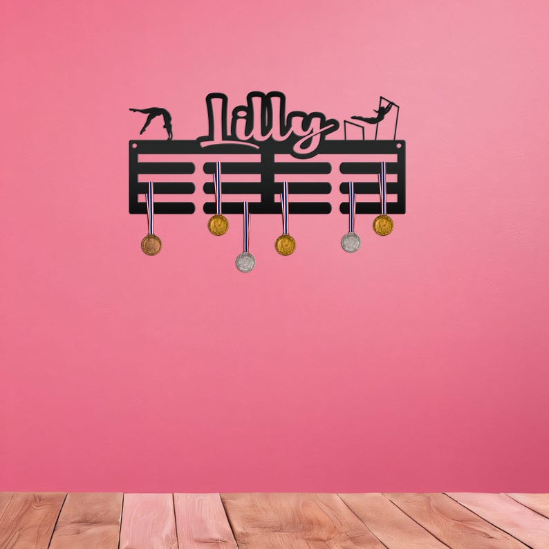 Gymnastics Medal Holder, Finally a place to proudly display all of your gymnasts award ribbons in one place! Matte Black