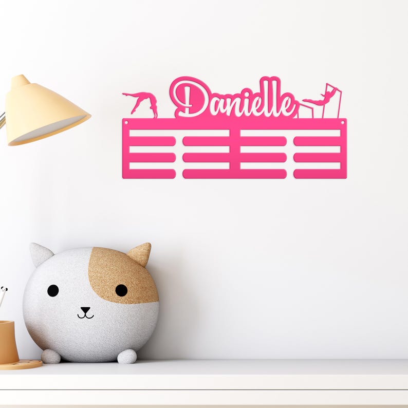 Gymnastics Medal Holder, Finally a place to proudly display all of your gymnasts award ribbons in one place! Pink