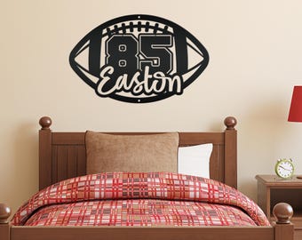 Football Sign Customized with Name and Number, Senior Night Gift Idea, Personalized Metal Wall Decor, Sports Themed Bedroom Decorations