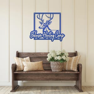 Personalized Deer Hunting Camp Metal Sign - Your Own Wording Blue