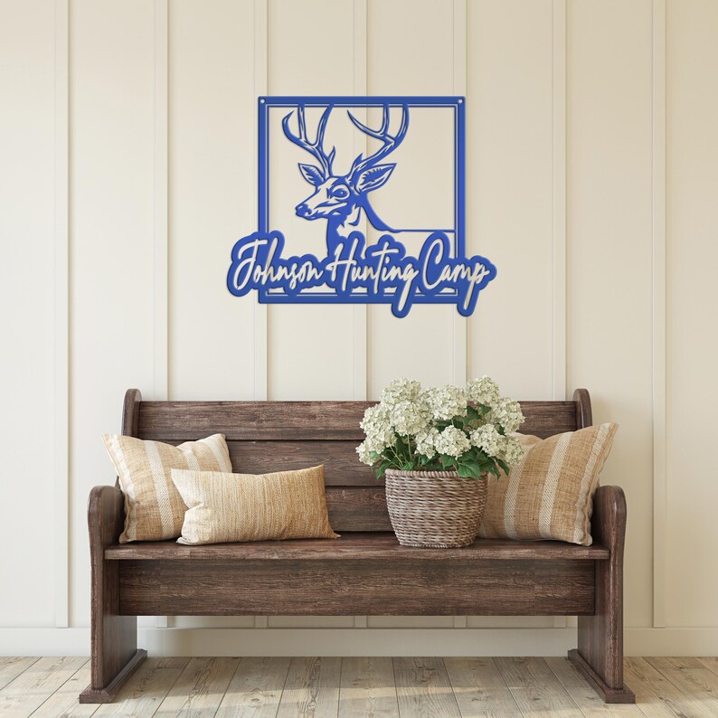 Personalized Deer Hunting Camp Metal Sign - Your Own Wording Blue