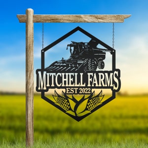 Custom Farm Sign with Combine, Corn Farming Sign