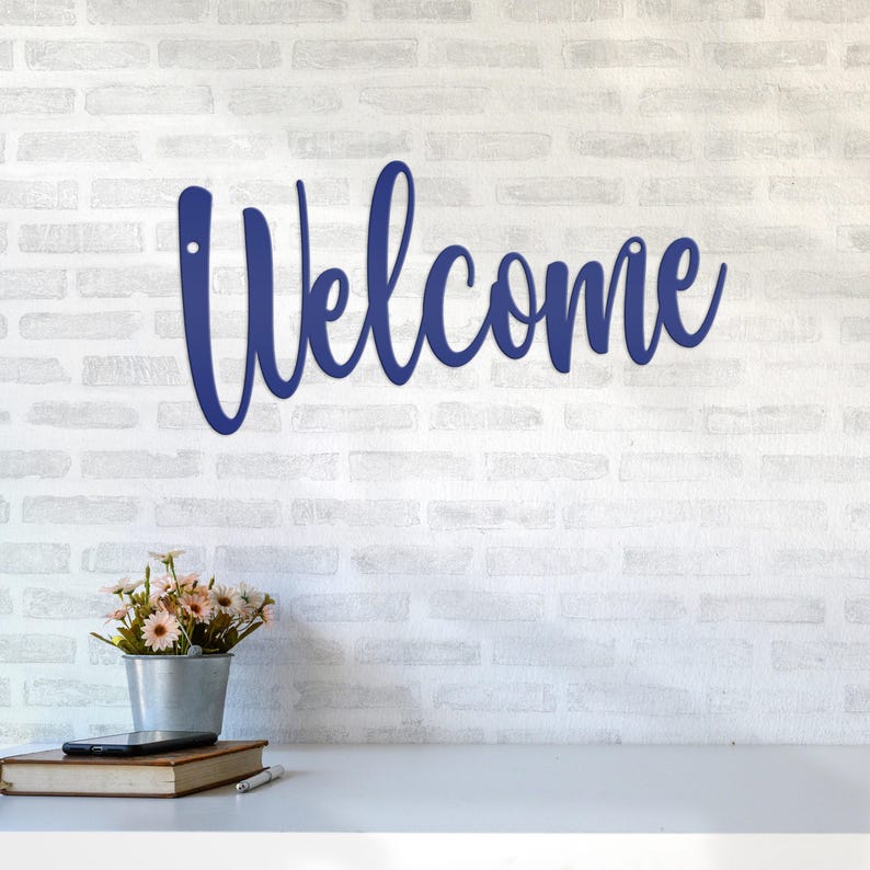 Welcome Indoor/Outdoor Metal Sign Navy