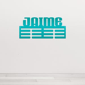 Medal Award Hanging Rack, Custon Sport Metal Ribbon Wall Display, Unique Gift Idea, Personalized Medal Holder, Birthday or Christmas Present Teal