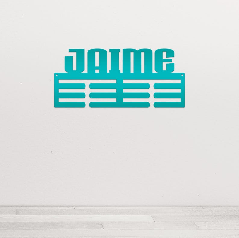 Medal Award Hanging Rack, Custon Sport Metal Ribbon Wall Display, Unique Gift Idea, Personalized Medal Holder, Birthday or Christmas Present Teal