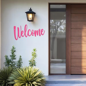 Welcome Indoor/Outdoor Metal Sign Pink