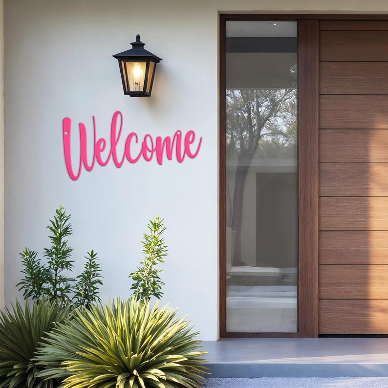 Welcome Indoor/Outdoor Metal Sign Pink
