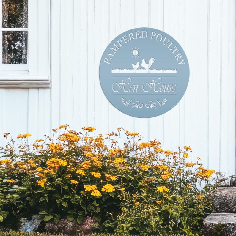 Chicken coup sign, Custom Outdoor Metal Sign for a Chicken run! Powder Blue