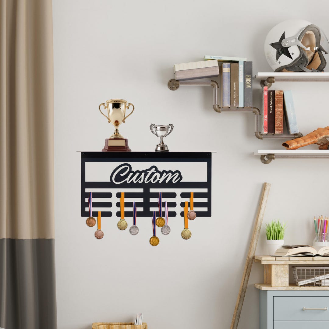 Medals Rack With Trophy Shelf - Personalized Athlete Gift - Award ...