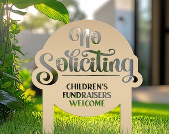 No Soliciting Sign - Children's Fundraisers Welcome Metal Yard Stake - Unique Entryway Display Signs - Novelty Lawn Art - Housewarming Gift