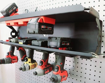 Work Trailer Cordless Drill Rack with Locking Bar and Battery Rack - Tool Rack For Work Truck