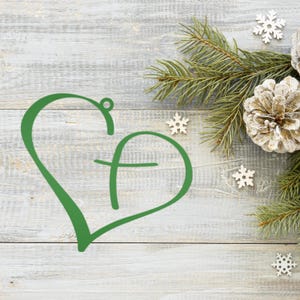 Metal Heart Cross Ornament, Christian Holiday Decor, Gift topper Green