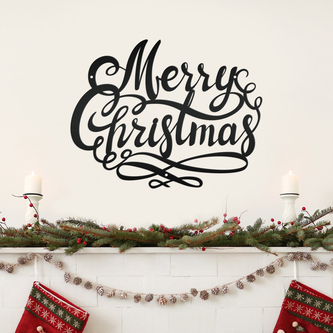 Christmas Wall Decor, Metal Merry Christmas Sign, Festive Decoration