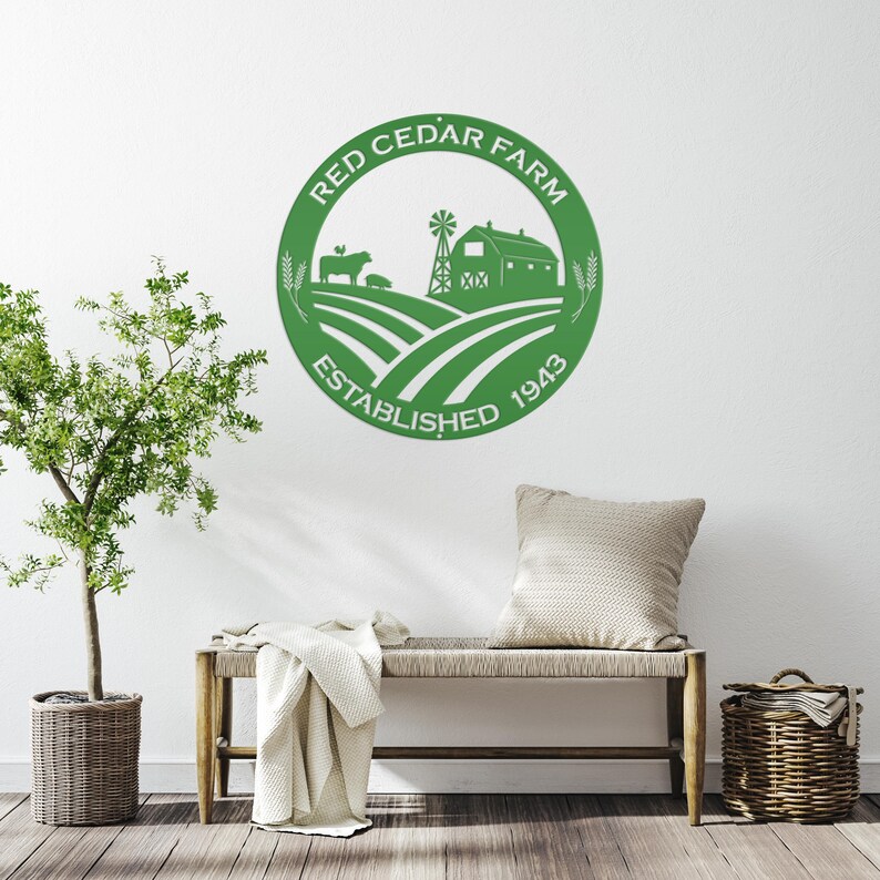 Round Custom Farm Sign With Established Date Metal Sign Green