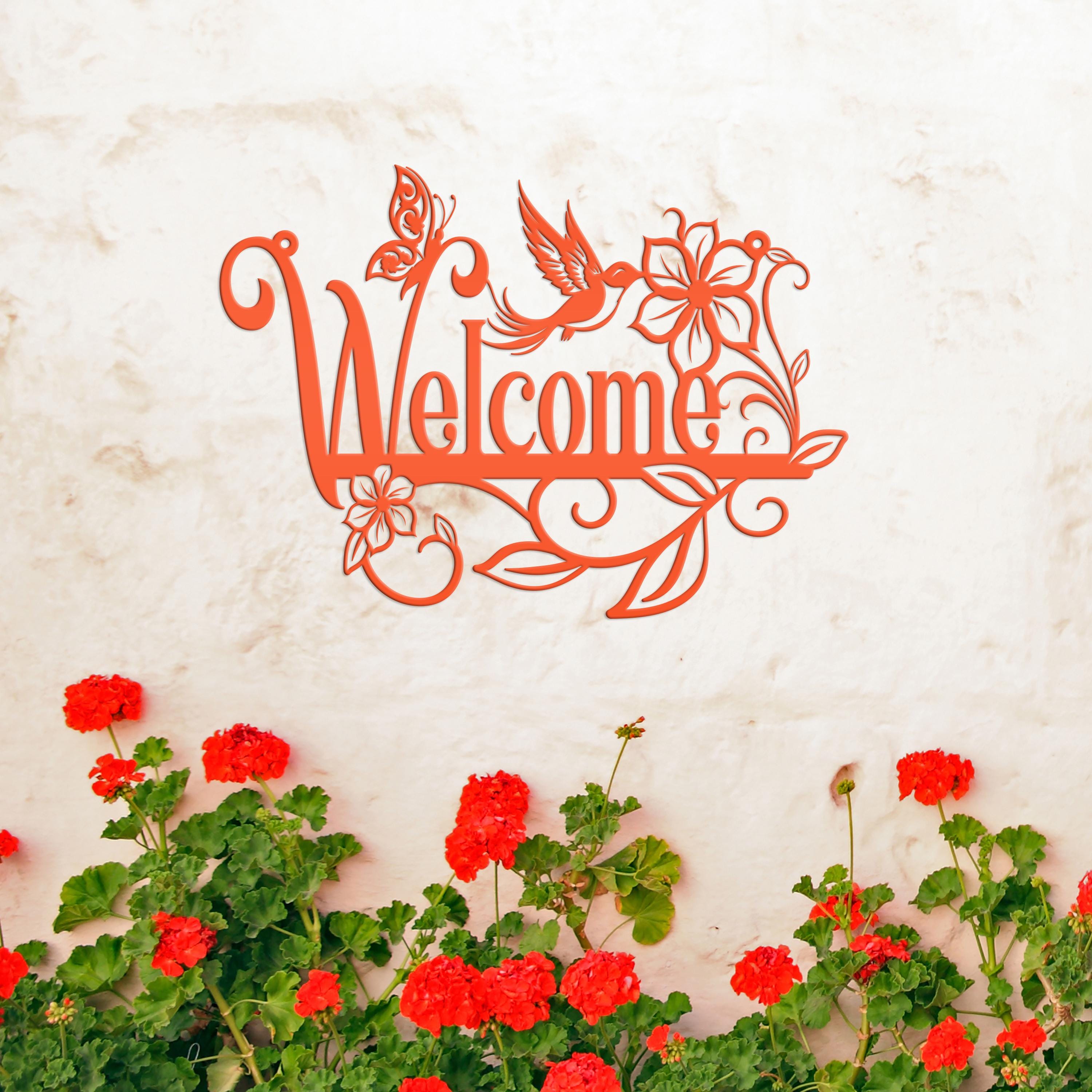Welcomesign Color Schemes Metal Welcome Sign in Vibrant Colors, Featuring Hummingbirds, Flowers ...