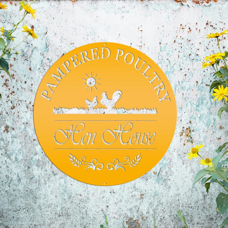 Chicken coup sign, Custom Outdoor Metal Sign for a Chicken run! Yellow