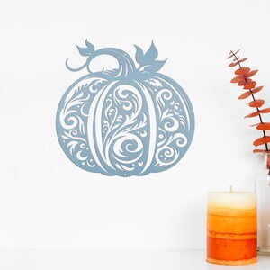 Decorative Scroll Pumpkin Metal Sign - Fall Harvest Decor - Indoor/Outdoor Autumn Pumpkin Signs - Thanksgiving Wall Art - Front Door Decor Powder Blue
