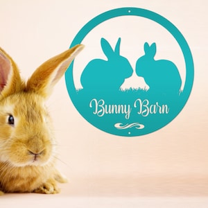 Rabbit Sign, Customizable Round Metal Sign, Rabbit House Sign