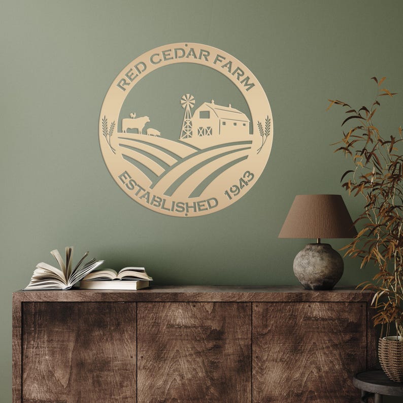 Round Custom Farm Sign With Established Date Metal Sign Gold