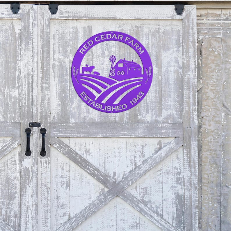 Round Custom Farm Sign With Established Date Metal Sign Purple