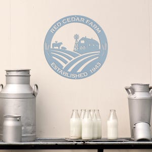 Round Custom Farm Sign With Established Date Metal Sign Powder Blue