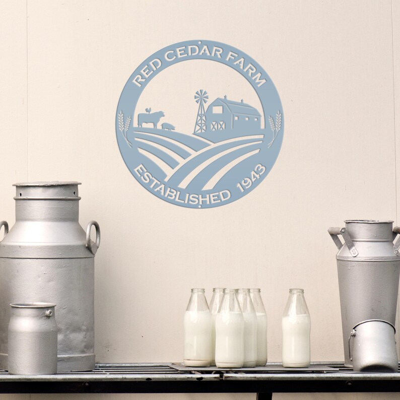 Round Custom Farm Sign With Established Date Metal Sign Powder Blue