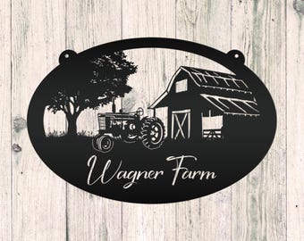 Personalized Tractor and Barn Metal Sign, Family Farm Sign, Personalized Gift