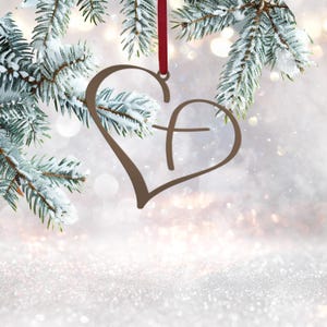 Metal Heart Cross Ornament, Christian Holiday Decor, Gift topper Oil Rubbed Bronze