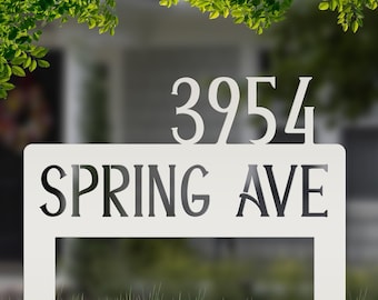 Address Yard Stake Metal Sign, Customized Outdoor Heavy Duty Powder Coated Driveway Marker, Street Name and House Numbers Steel Lawn Stake,
