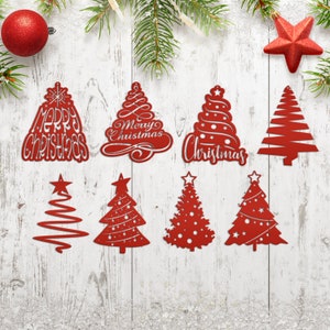 Assorted Christmas Trees Metal Holiday Ornaments - Set of 8