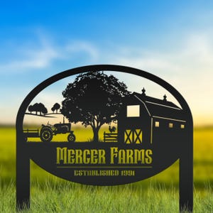 Outdoor Farm Sign Metal Yard Stake, Custom Last Name Family Sign, Rustic Cattle Ranch Business Sign, Unique Gift Idea for Christmas, Address Matte Black