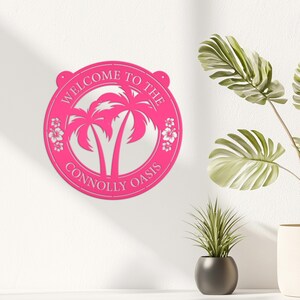 Palm Tree Hanging Pool or Patio Sign - Rental Property Address Sign- Tropical Decor - Housewarming Gift - Anniversary Gift -Porch Home Decor Rosa