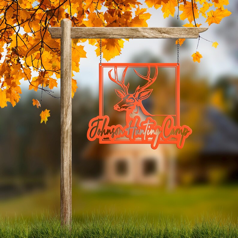 Personalized Deer Hunting Camp Metal Sign - Your Own Wording Orange