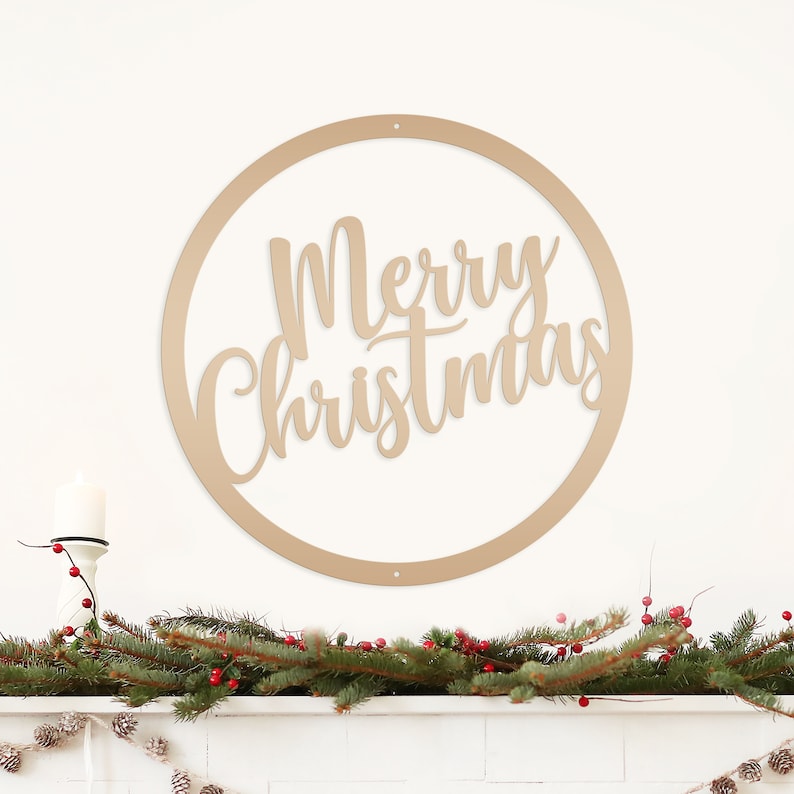 Festive Christmas Sign, Metal Hanging Art Featuring Merry Christmas in