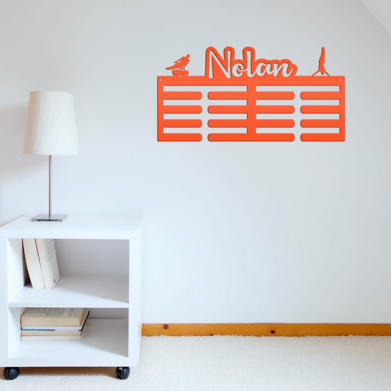 Gymnastics Medal Holder, Finally a place to proudly display all of your gymnasts award ribbons in one place! Orange
