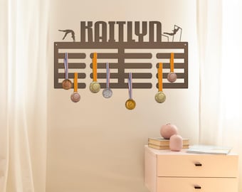 Medal Holder, Custom Name sign For the Gymnast, Personalized Gymnastics Wall Decor, Metal Awards Rack, Special Gift Idea