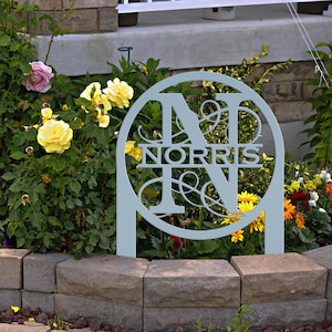 Monogram Name Sign, Outdoor Metal Address Yard Sign, Wedding Gift Idea, Housewarming or New Homeowners Closing Gift